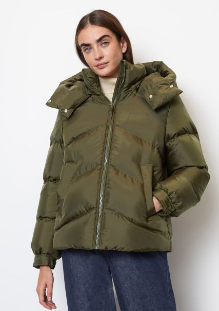 Jackets Cost-Effective Down Puffer Jacket With Detachable Hood Made Of Water Repellent Ripstop Slate Green Women