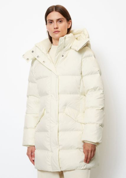 Women Creamy White Fresh Puffer Down Parka Regular With A Water-Resistant Outer Surface Jackets