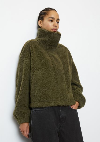 Women Crop Teddy Jacket Relaxed From Recycled Materials Jackets Energy-Efficient Slate Green
