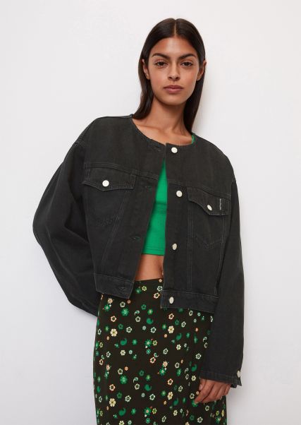 Multi/Clean Enzyme Black Women Jackets Performance Oversized Cropped Denim Jacket From Organic Cotton