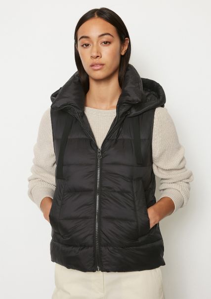 Discount Hooded Quilted Puffer Body Warmer With Recycled Materials Women Black Jackets