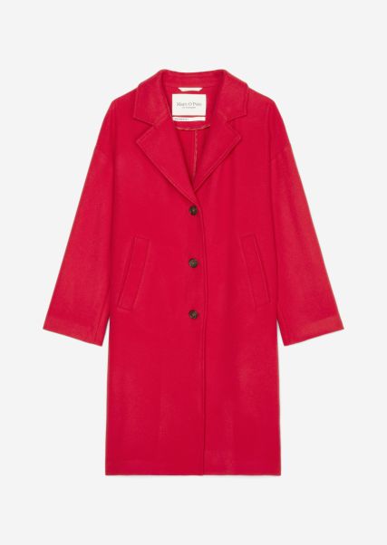 Women Shiny Red Coats Bargain Wool Coat Relaxed From Italian Wool Mix