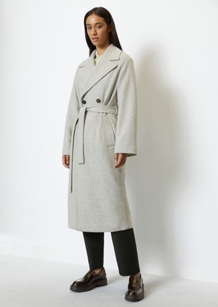 Women Cloudy Grey Melange Coats Coat With Waist Belt Made From Compact Knitted Quality Reliable