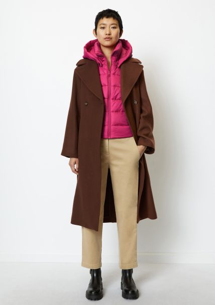 Personalized Women Coats Crimson Brown Double-Breasted Wool Coat With Belt Virgin Wool Mix