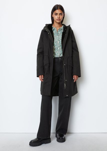 Women Coats Trendy Black Parka With Hood Regular From Organic Cotton