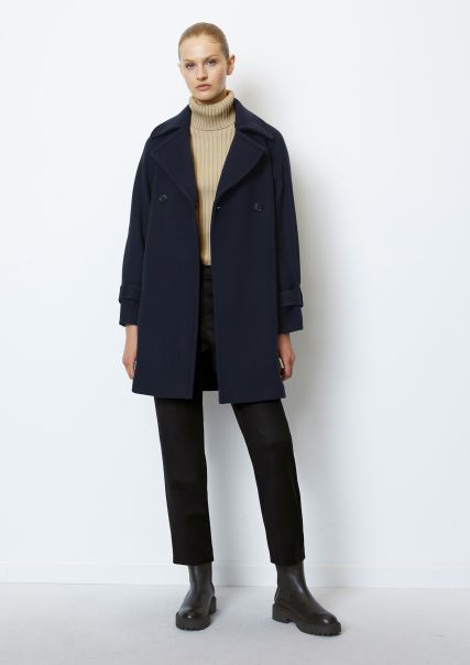 Short Trench Coat Relaxed Made From Italian Virgin Wool Mix Quality Deep Blue Sea Coats Women Easy-To-Use