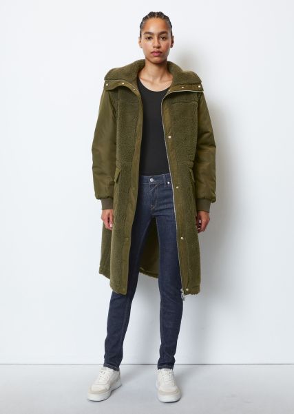 Practical Women Coats Blouson-Style Teddy Coat From Recycled Material Slate Green