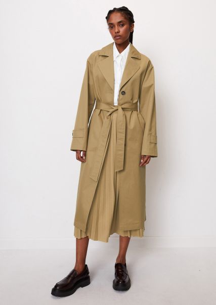 Stone Hearth Women Dropped Coats Trench Coat With Belt, Regular Fit With A Water-Resistant Outer Surface