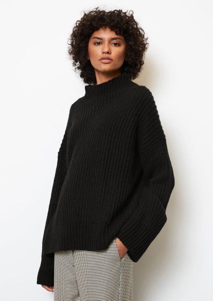 Knitted Pullover Knit Sweater Oversized Made From Soft Virgin Wool Mix Black Women Sturdy