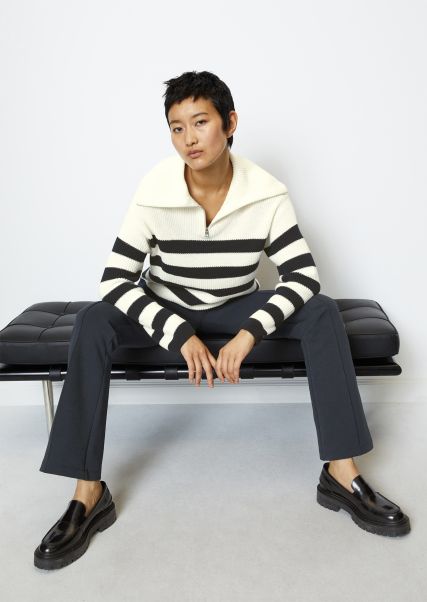 Striped Troyer Style Sweater From Organic Cotton Multi/Deep Blue Sea Women Knitted Pullover Rugged