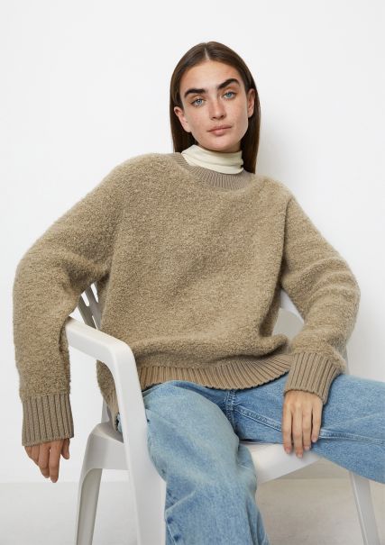 Exquisite Pumice Stone Women Knitted Pullover Sweater,Bouclé, Oversized With Cuddly Alpaca Wool