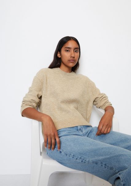 Knitted Jumper Regular Made From Soft Virgin Wool Mix Women Pumice Stone Melange Trusted Knitted Pullover