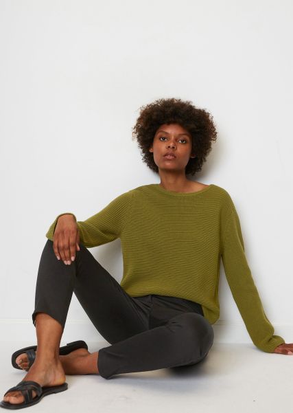 Knitted Summer Jumper From Heavy Weight Cotton Rugged Knitted Pullover Women Fern Green