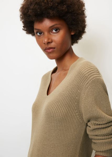 Knitted Pullover Discount Women V-Neck Knitted Jumper From Heavy Weight Cotton Nordic Sand