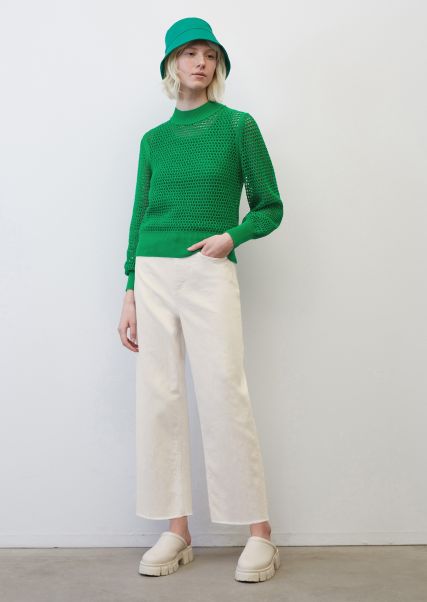 Women Distinct Vivid Green Openwork Knit Jumper In A Slim Fit Made Of An Organic Cotton And Linen Blend Knitted Pullover