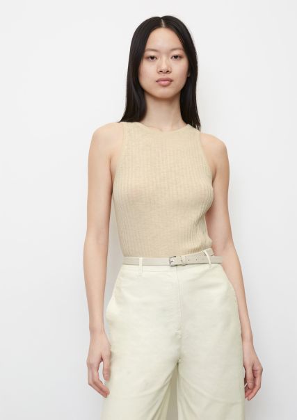 Sleeveless Rib Knit Top In A Slim Fit Made Of An Organic Cotton And Linen Blend Style Natural Sand Women Knitted Pullover