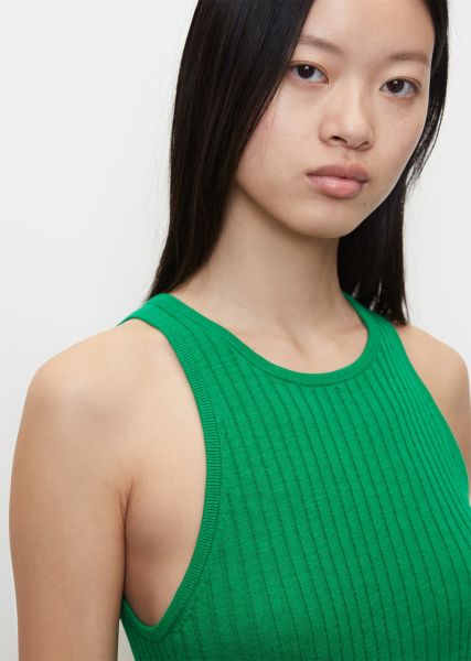 Vivid Green Timeless Knitted Pullover Women Sleeveless Rib Knit Top In A Slim Fit Made Of An Organic Cotton And Linen Blend