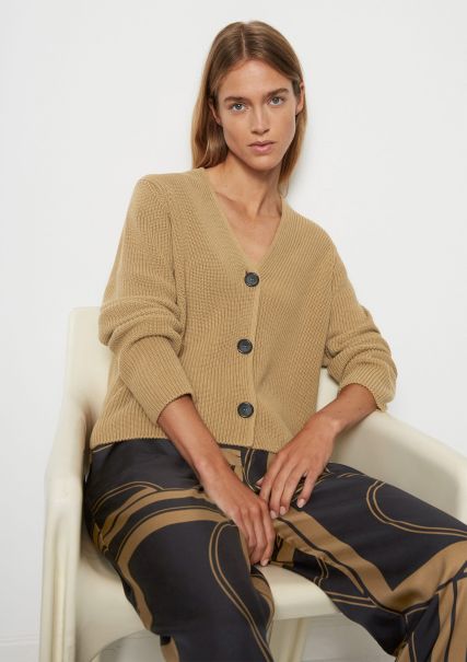 Women Pioneer Cardigans Salted Caramel V-Neck Cardigan Relaxed Made From Heavy Weight Organic Cotton