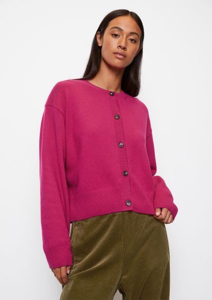 Revolutionize Round Neck Cardigan Loose Made From Soft Virgin Wool Mix Cardigans Women Vibrant Pink
