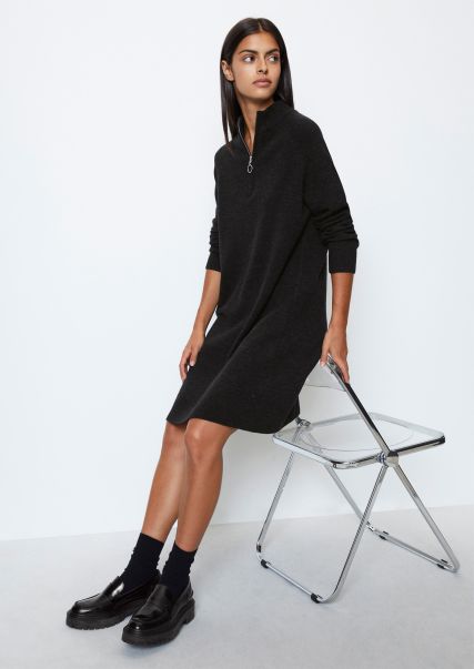 Women Knitted Dress Troyer Style Relaxed Made From Soft Virgin Wool Mix Dresses Black Convenient