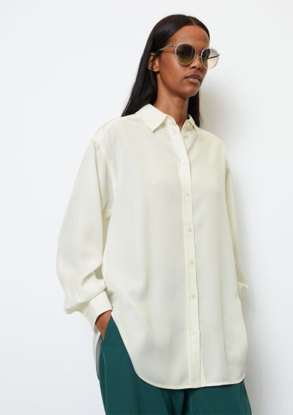 Unique Creamy White Boyfriend Blouse Relaxed Made Of Tencel™ Lyocell Women Blouses