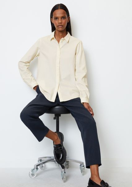 Creamy White Fine Corduroy Long Sleeve Blouse Regular From Organic Cotton-Lyocell-Mix Easy Women Blouses