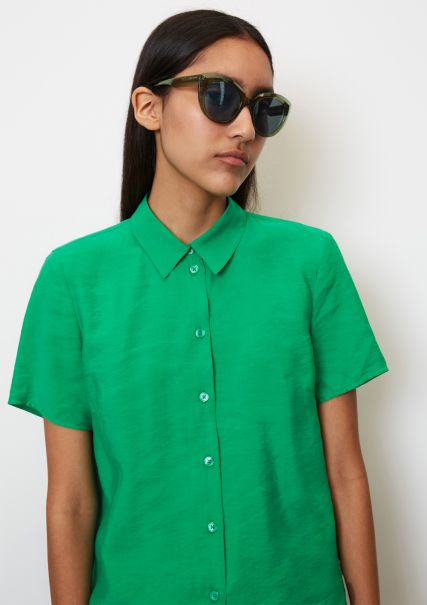 Blouses Short Sleeve Blouse In A Regular Fit Made Of Tencel™ Modal Amazon Green Cutting-Edge Women