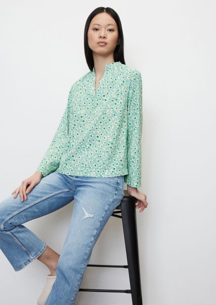 Multi Women Performance V-Neck Blouse With An All-Over Print Made Of Paper Touch Poplin Blouses