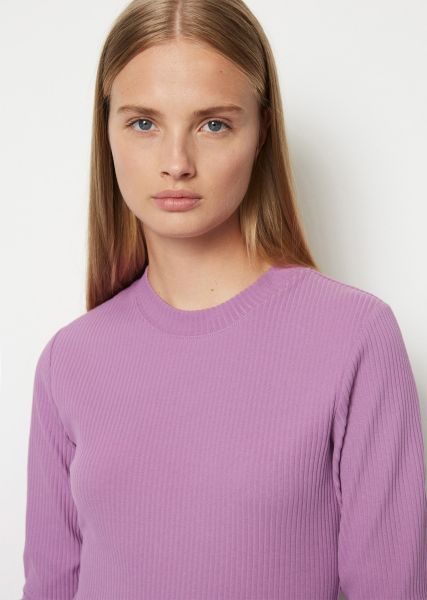 Women T-Shirts Trendy Periwinkle Ribbed Round Neck Longsleeve Regular From Organic Cotton Jersey
