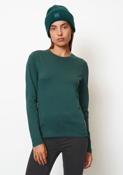 T-Shirts Longsleeve Slim Made Of Organic Cotton Jersey Women Twilight Teal Special Deal
