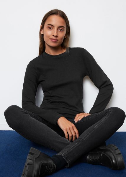 Black T-Shirts Women Longsleeve Slim Made Of Organic Cotton Jersey Trending