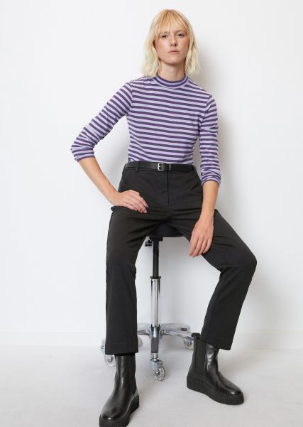 T-Shirts Multi/ Pale Purple Relaxing Women Striped Longsleeve Regular From Slub Jersey