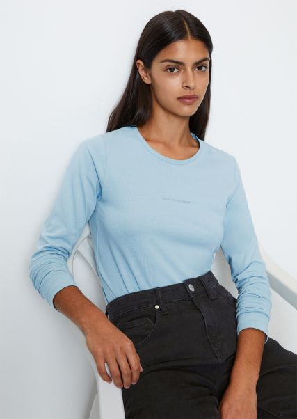 Dfc Longsleeve Slim Made From Basic Single Jersey T-Shirts Women Fresco Blue Long-Lasting
