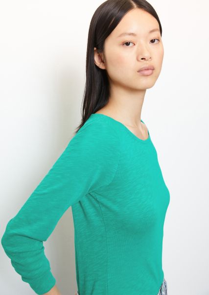 Mellow Mint Unbeatable Price Long Sleeve With Regular Boat Neckline Made From Organic Cotton Slub Jersey Women T-Shirts