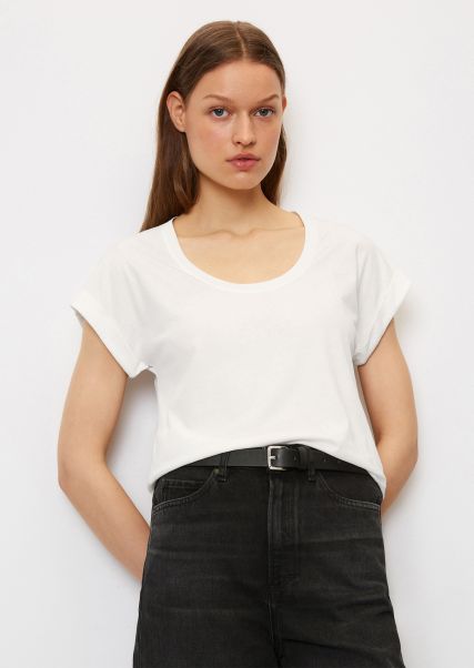 White Cotton Women T-Shirts Sale T-Shirt With Cut-On Sleeves Made Of Lightweight Single Jersey