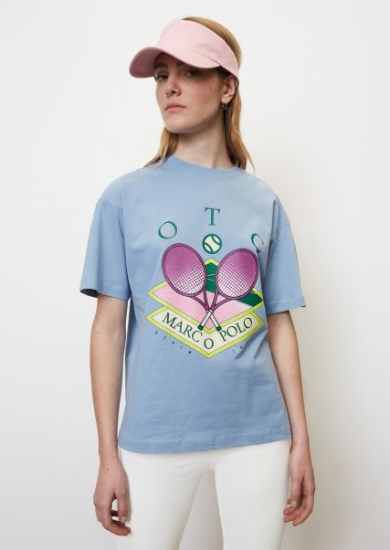 Discount Extravaganza T-Shirts Blue Clay Women Loose-Fit Basic T-Shirt With A Tennis Motif Made Of Organic Cotton Single Jersey