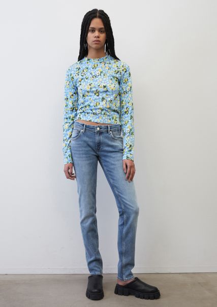 Women T-Shirts Long-Lasting Long Sleeve Top With An All-Over Print Made Of Lightweight Single Jersey Multi / Soft Sky Blue