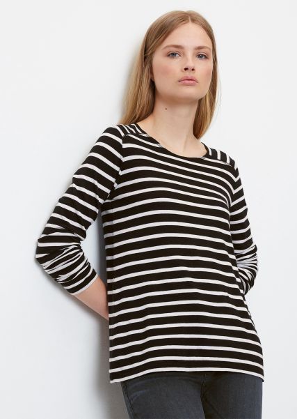 Women Multi / Black T-Shirts Secure Striped Longsleeve Regular Made Of Soft Jersey