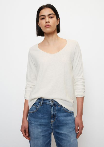 Scandinavian White Long-Sleeve Top Made Of Premium Organic Cotton Bargain Women T-Shirts