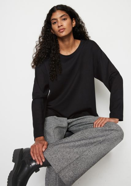 Black Low Cost Round Neck Sweatshirt Relaxed Made Of Tencel™ Modal Women Sweaters