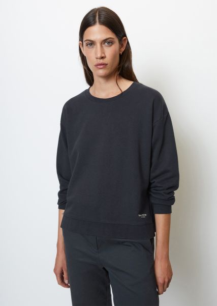 Sweaters Normal Sweatshirt With Side Seam Slits Relaxed From Organic Cotton Deep Blue Sea Women