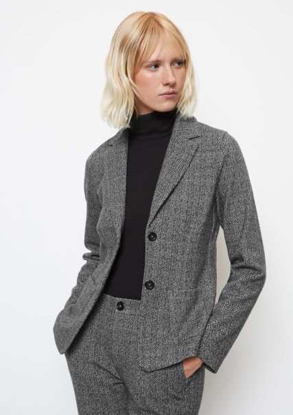 Women Tailor-Made Multi/ Black Blazer Jersey Blazer With Herringbone Pattern Made From Blended Organic Cotton