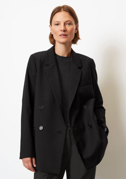 Blazer Women Limited Time Offer Black Double Breasted Blazer Regular From Smooth Wool Mix