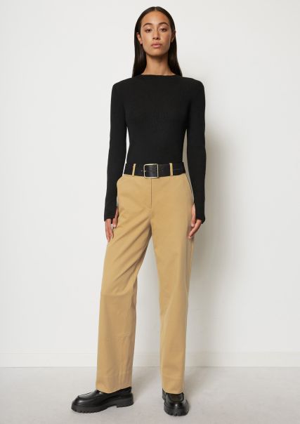 Sustainable Wide Leg Pants Made Of High Quality Twill Trousers Women Salted Caramel