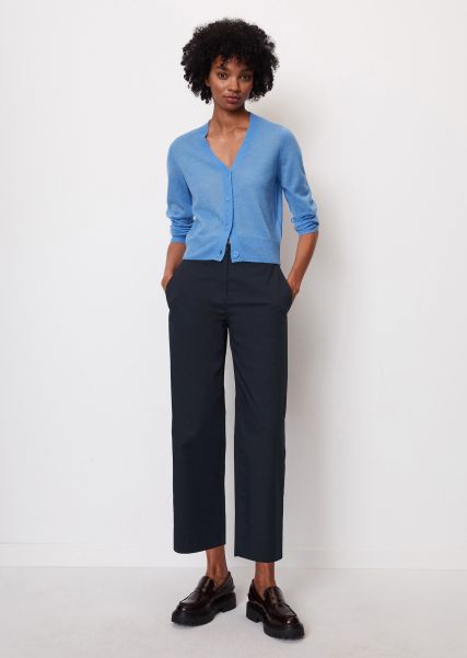 Women Deep Blue Sea Hot Wide Leg Trousers, Cropped In Stretchy Organic Cotton Twill Trousers