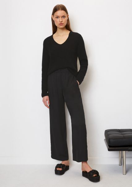 Women Black Trousers Flowing Wide-Leg Trousers Made From Viscose Twill 2024