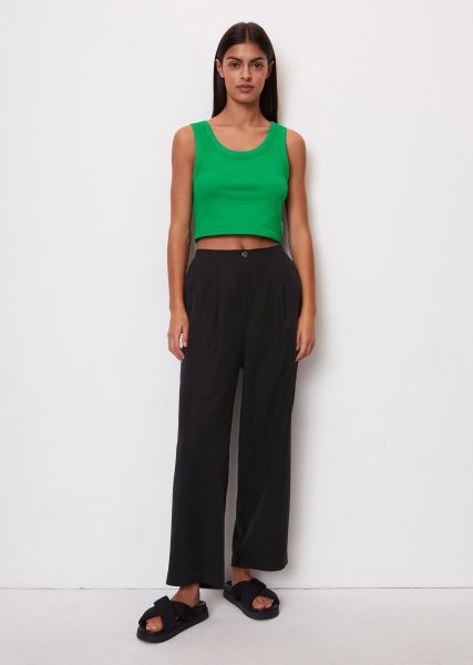 Reliable Black Women Casual Summer Trousers With Waist Pleats Made From A Blend Of Lyocell And Linen Trousers