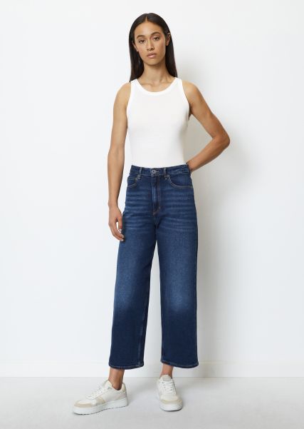 Practical Women Tolva High Waist Cropped Denim Culottes Made Of Stretchy Organic Cotton Jeans Authentic Dark Sea Blue Wash