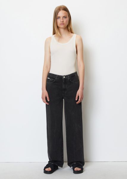 Women Jeans Low-Rise Waist, Wide-Leg Cargo Trousers Made Of Pure Organic Cotton Coupon Multi/Vintage Marble Black