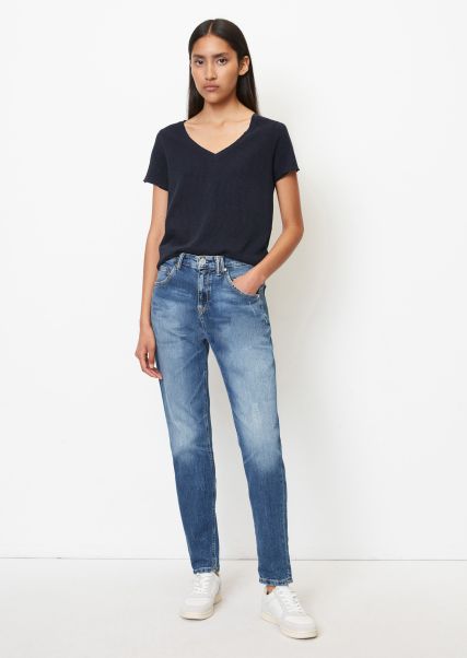 Women Distinctive Jeans Multi/ Mid Blue Marble Freja Boyfriend Jeans Made From Blended Organic Cotton